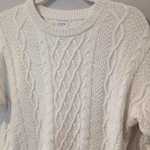 J. Crew Fisherman Cable Knit Sweater White 100% Cotton size Large - Picture 2 of 8